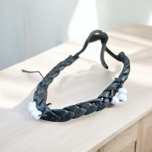 Black Woven bracelet with white bead